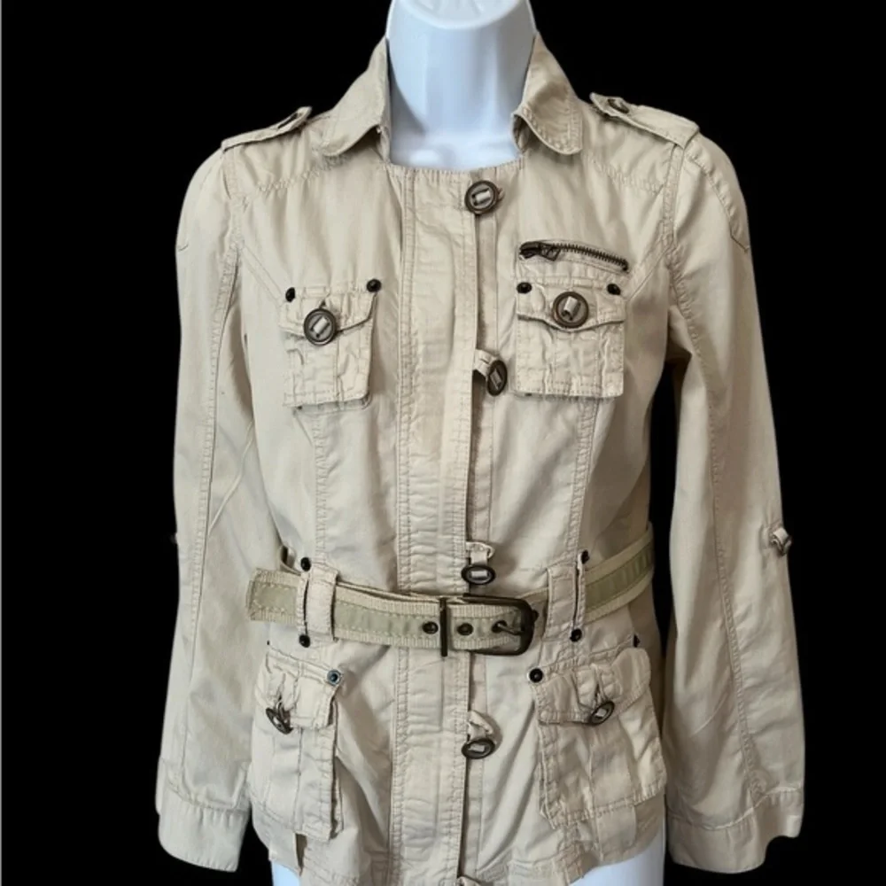 Rue21 Khaki Lite/wt Belted Utility Jacket Size Small Zipper/button Close.